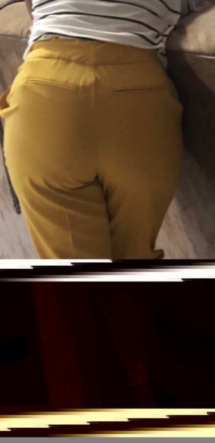 Sneaky shots of  friend in yellow pants with her muscle booty 4 of 29 pics