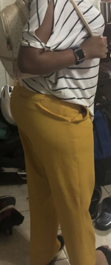 Sneaky shots of  friend in yellow pants with her muscle booty 8 of 29 pics