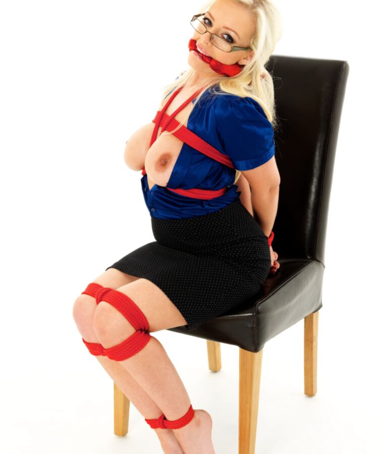 Hannah Claydon - Sacretary Chairtied Blue Satin Blouse 24 of 37 pics