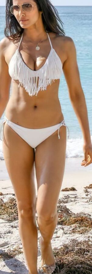 Padma Lakshmi- Busty Indian Model Poses in White Bikini in Miami 15 of 50 pics