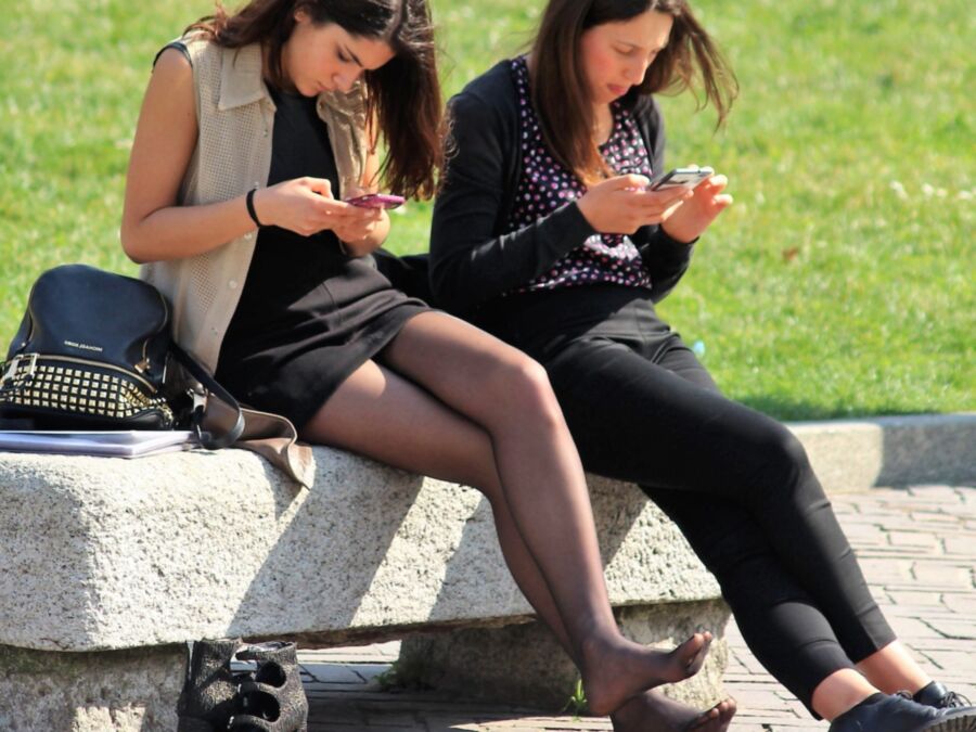 Candid shots of a sexy girl and her legs in pantyhose.
