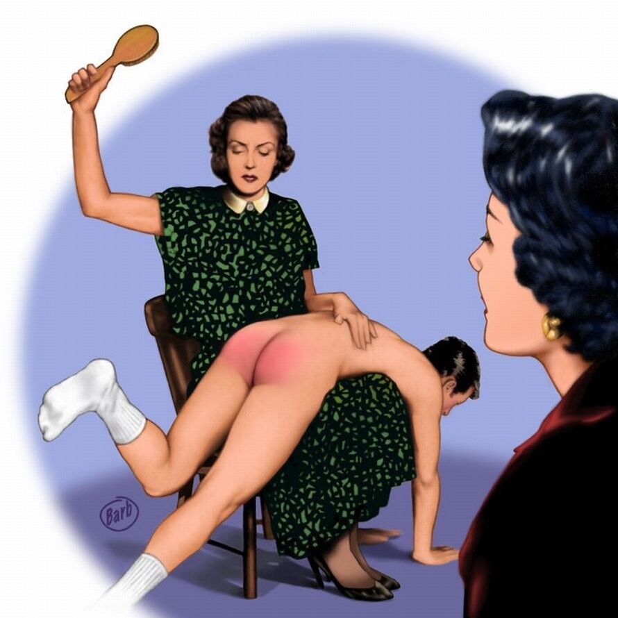 Artwork of dominant women spanking submissive men. 